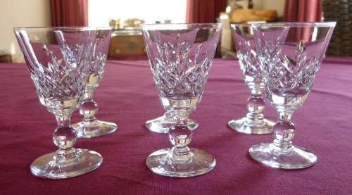 Set of six Stuart crystal liquor glasses