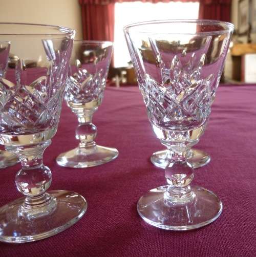 Set of six Stuart crystal liquor glasses