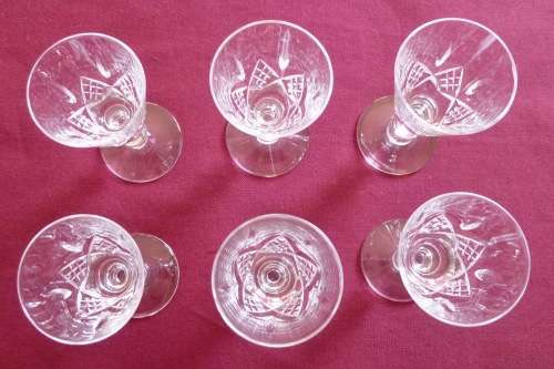 Set of six Stuart crystal liquor glasses