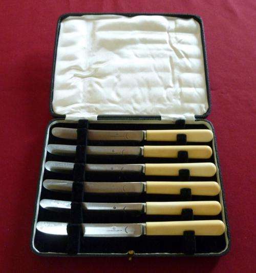 Set of six bone handled butter knives