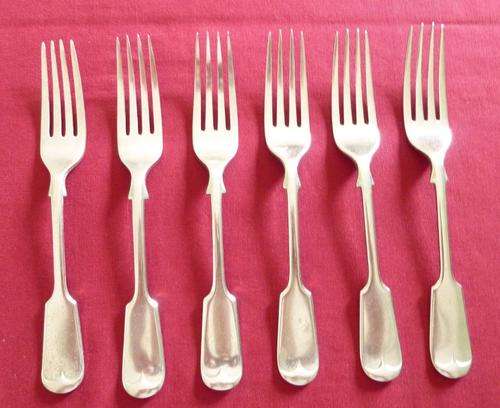 Set of six Victorian fiddle pattern dessert forks