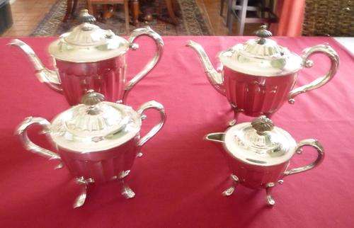 Unusual silver plated four piece tea set