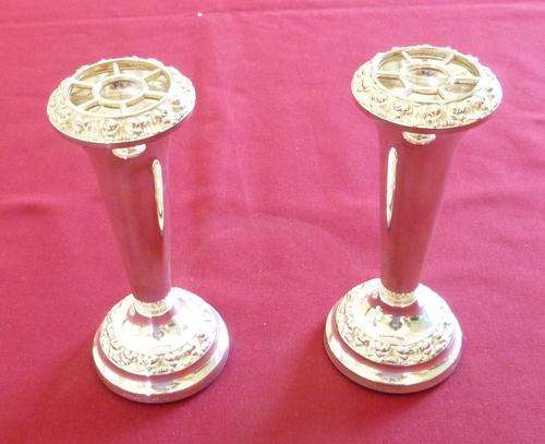 Pair silver plated bud vases