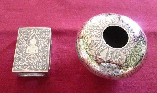Siamese silver and niello smoking set