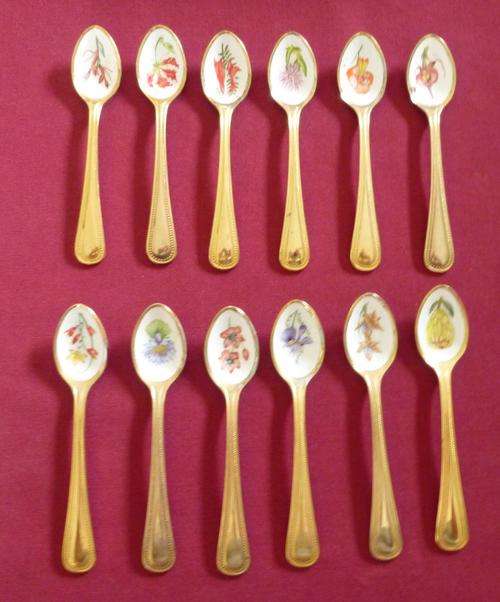 Set of 12 gold plated teaspoons - botanicals