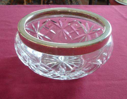 Cut crystal dessert bowl with silver plated collar