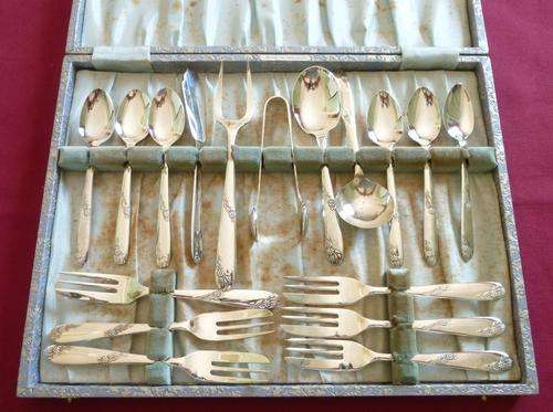 Boxed silver plated tea and scones set