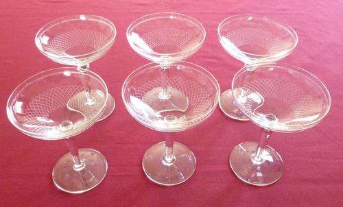 Six retro champagne glasses