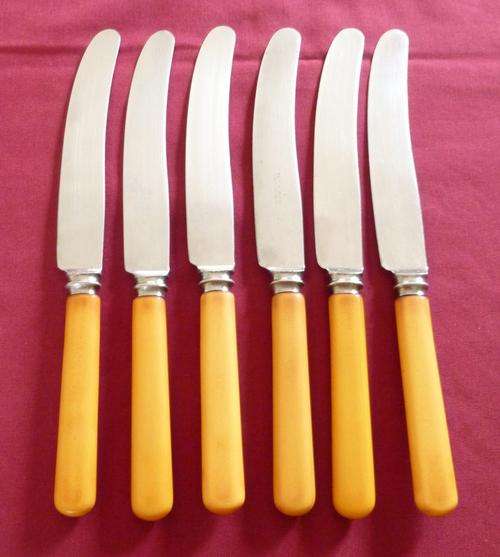 Set of six bone handled table knives