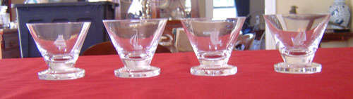 Four etched Orefors martini glasses