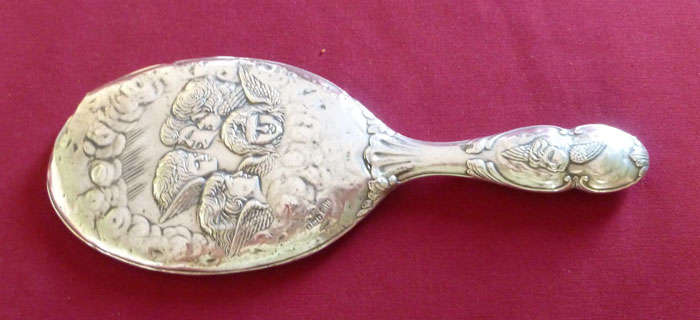 Art nouveau silver hand mirror - Reubens angels