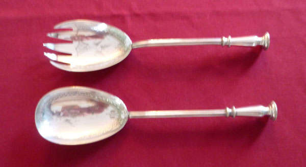 Pair of Victorian silver plated salad servers.