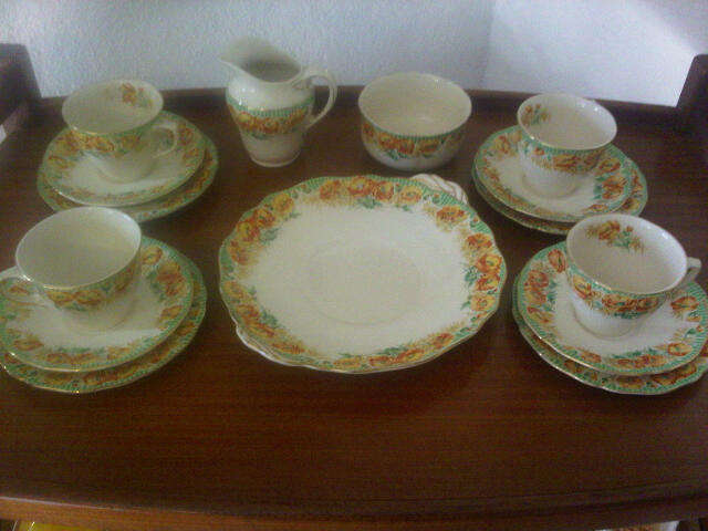Royal Doulton trios with cake plate, milk jug and sugar bowl.