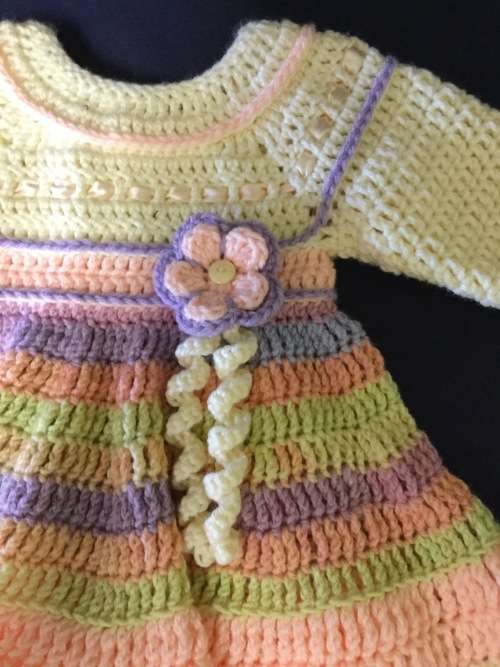 Crocheted Baby Girl Sunday Dress and Shoes Set - Beautiful Photo Prop! (0-3+ Months)