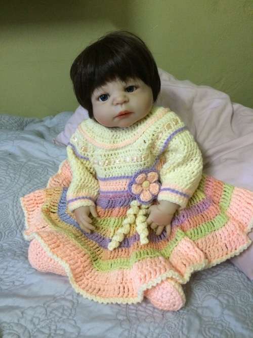 Crocheted Baby Girl Sunday Dress and Shoes Set - Beautiful Photo Prop! (0-3+ Months)