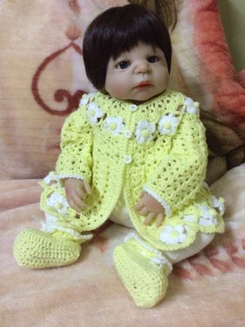 Daisies Crocheted Baby Girl Jacket and Shoes (0-3+ Months)