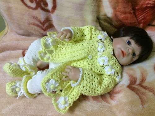 Daisies Crocheted Baby Girl Jacket and Shoes (0-3+ Months)