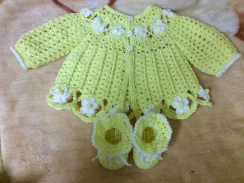 Daisies Crocheted Baby Girl Jacket and Shoes (0-3+ Months)