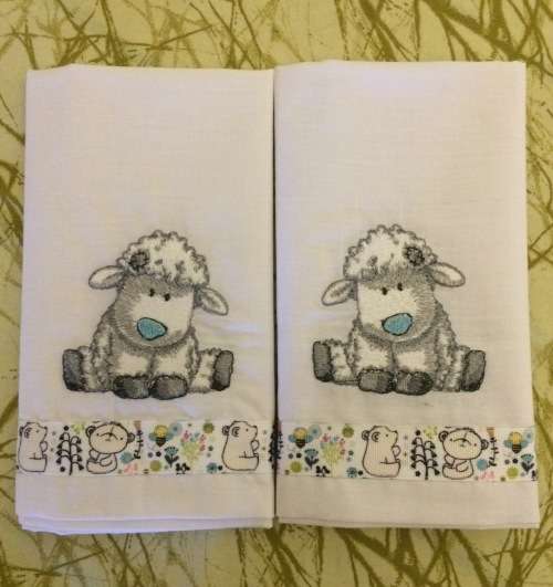Cotton Socks Embroidered Twin Pack Baby Pillowcases - White