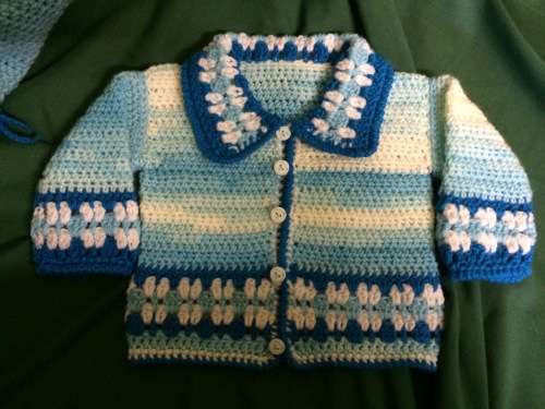 Crocheted Baby Boy Jacket, Pants,  Shoes and Earflap Hat Set (+-3 months)