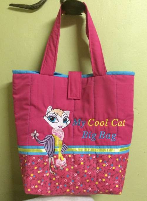 Quilted Embroidered Tote Bag 43x45cm - Modern Hot Pink Bag.