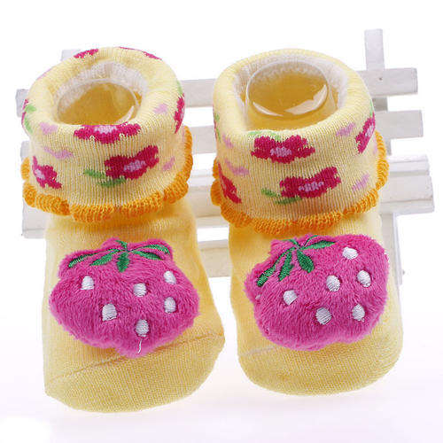 Super Cute 3D Non-Slip Baby Cartoon Socks - Strawberry - Yellow & Pink