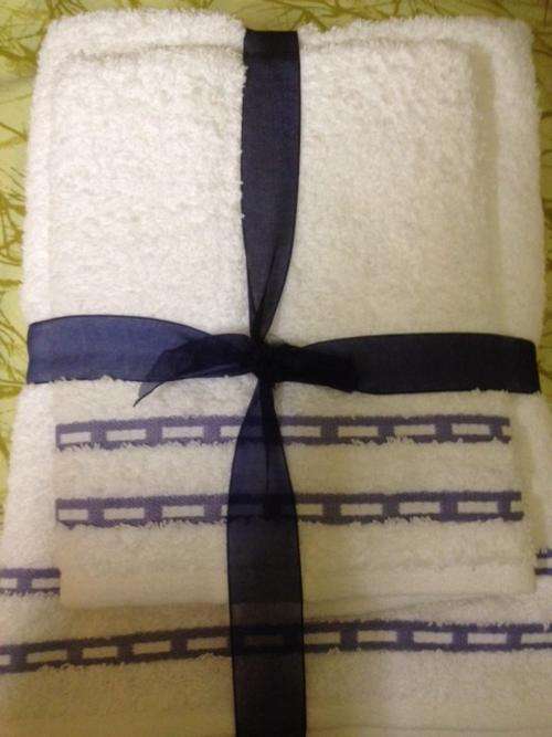 Lovely Bath Towel Set - White with Blue Detail - Beautiful for a Baby Boy!