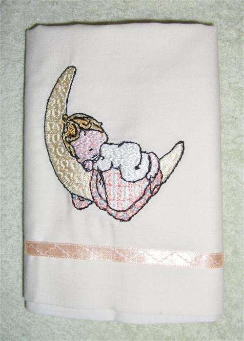 Baby on the Moon Embroidered Baby Pillowcase