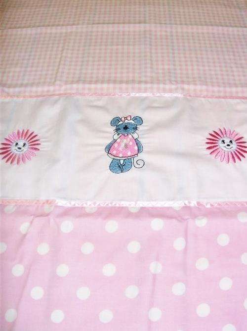 Pink Check & Polka Dots Embroidered Duvet Cover & Pillowcase for Baby.