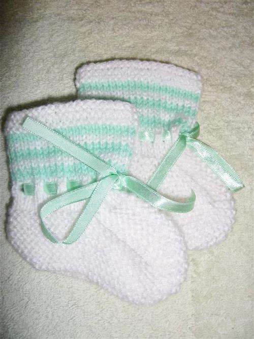 White & Green Knitted Baby Bootties