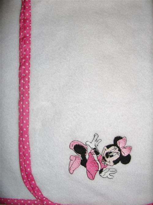 Embroidered Polar Fleece Baby Blanket with Pink Binding round the Edges - Minnie Mouse