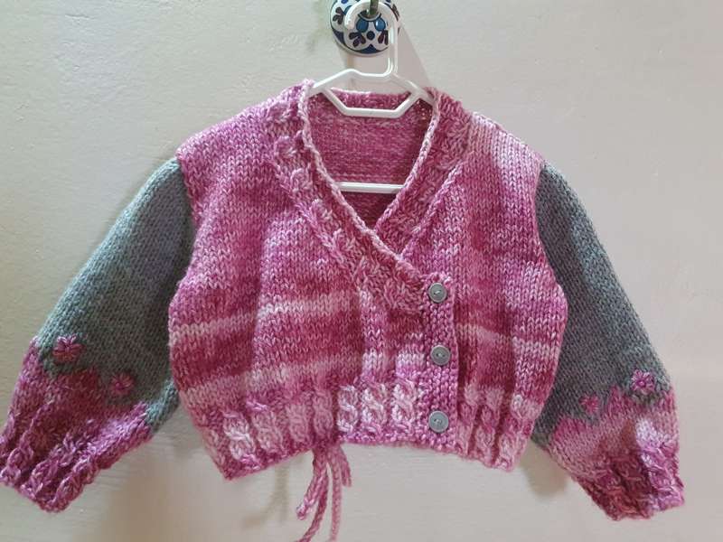 KNITTED BABY CROSS OVER CARDIGAN - 9-12 MONTHS