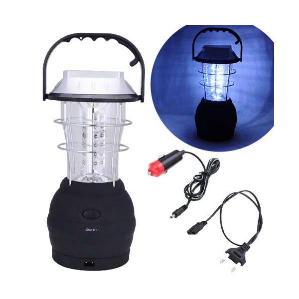 Portable 36-LED Super Bright Hand Crank Solar LED Lantern with Car Charger