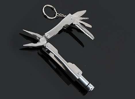 9-in-1 Keychain with Micro-Pliers & LED Flashlight and a pouch!