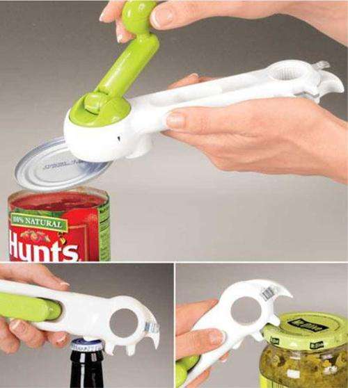6 Way Multi Opener - Opens Bottles Cans or Jars Quickly & Easily