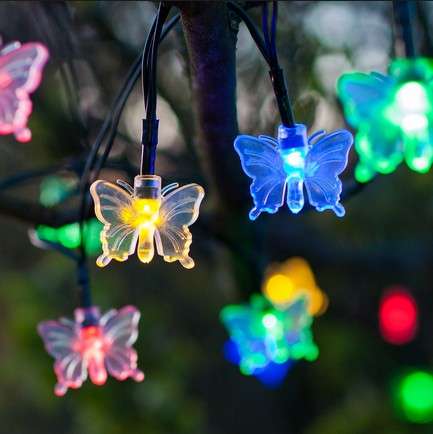 BUTTERFLY MOTIF SOLAR POWERED OUTDOOR STRING MULTI COLOURED FAIRY LIGHTS    STRING FAIRY LIGHTS