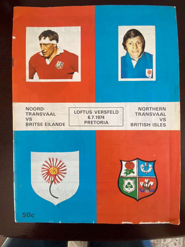1974 Northern Transvaal vs British Lions rugby matchday programme