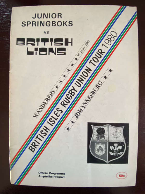 1980 Junior Springboks vs British Lions rugby matchday programme