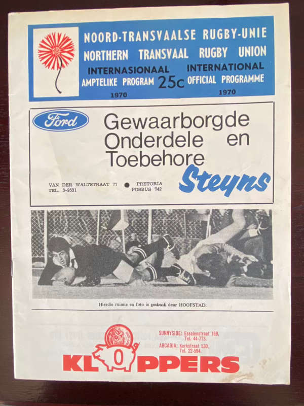 1970 South Africa vs New Zealand 1st test rugby matchday programme