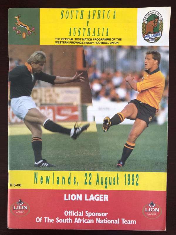 1992 SA vs Australia Test rugby matchday programme