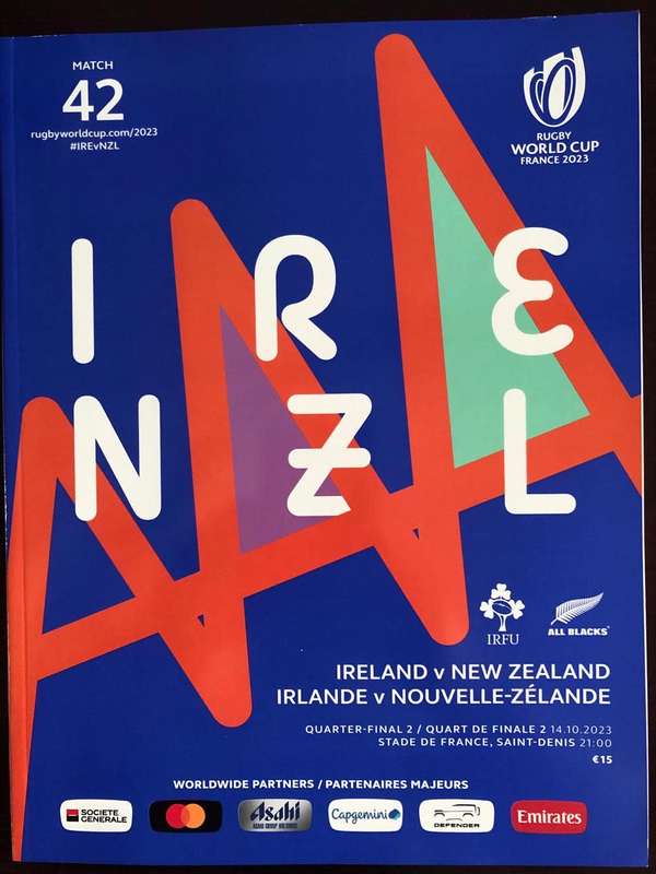 RWC 2023 QF Ireland vs New Zealand rugby matchday programme
