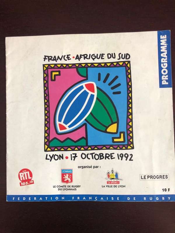 1992 France vs South Africa test Rugby matchday programme