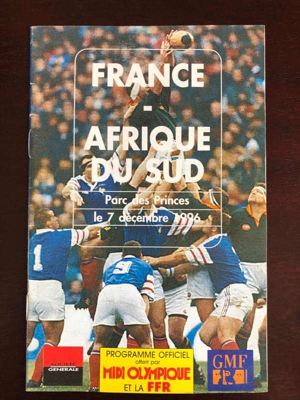 1996 France vs South Africa test Rugby matchday programme