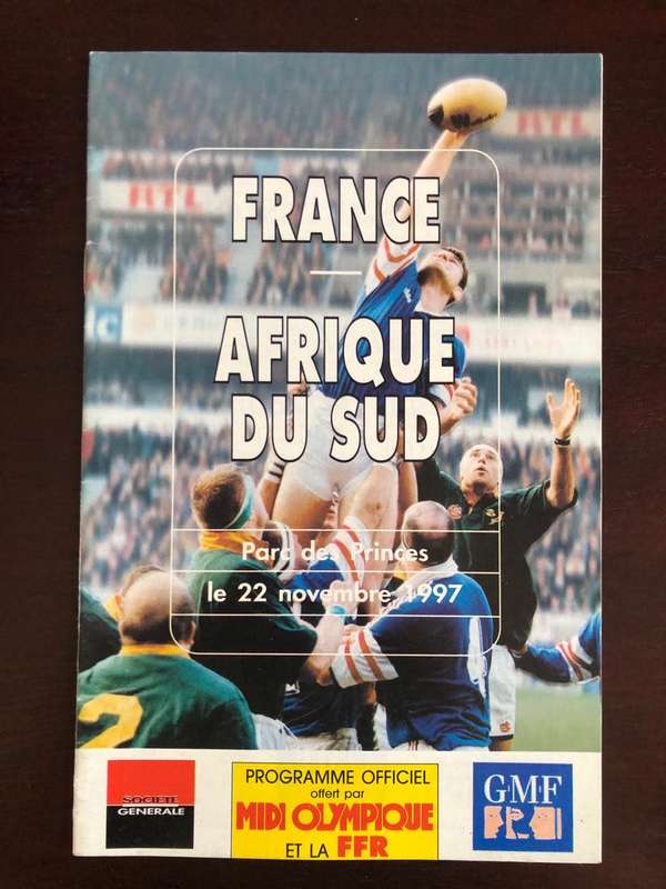 1997 France vs South Africa test Rugby matchday programme
