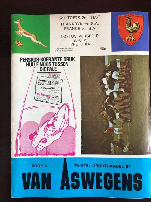 1975 South Africa vs France test Rugby matchday programme