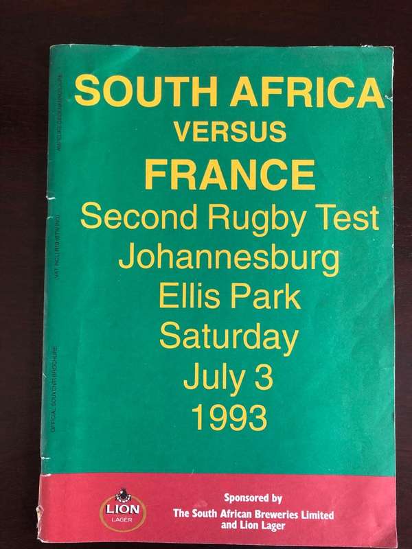1993 South Africa vs France test Rugby matchday programme
