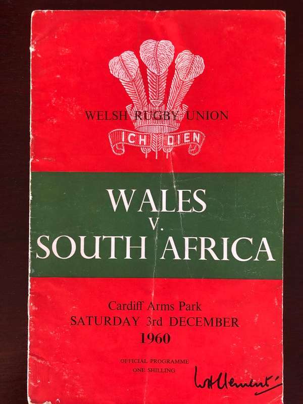 1960 Wales vs South Africa rugby test match day programme