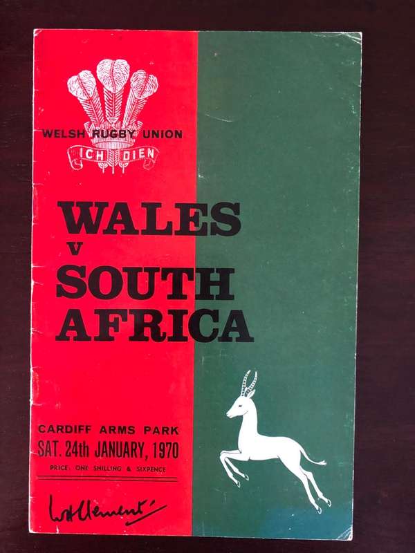1970 Wales vs South Africa rugby test match day programme
