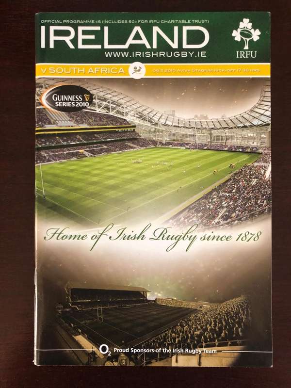 2010 Ireland vs South Africa rugby test match day programme