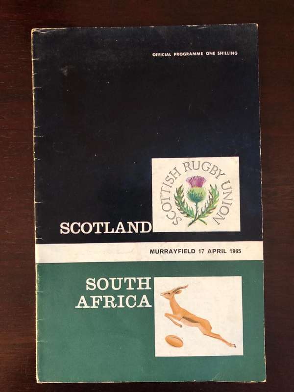 1965 Scotland vs South Africa rugby test match day programme